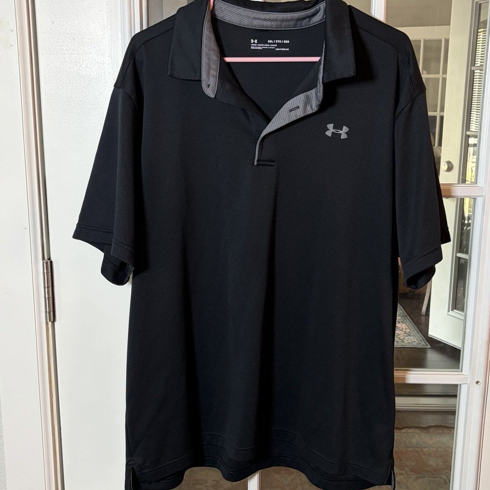Under Armour Heatgear Black Performance Polo Shirt XXL Loose Fit Golf